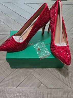 Lauren Lorraine Red Sequin Pointed-Toe Stiletto Heels